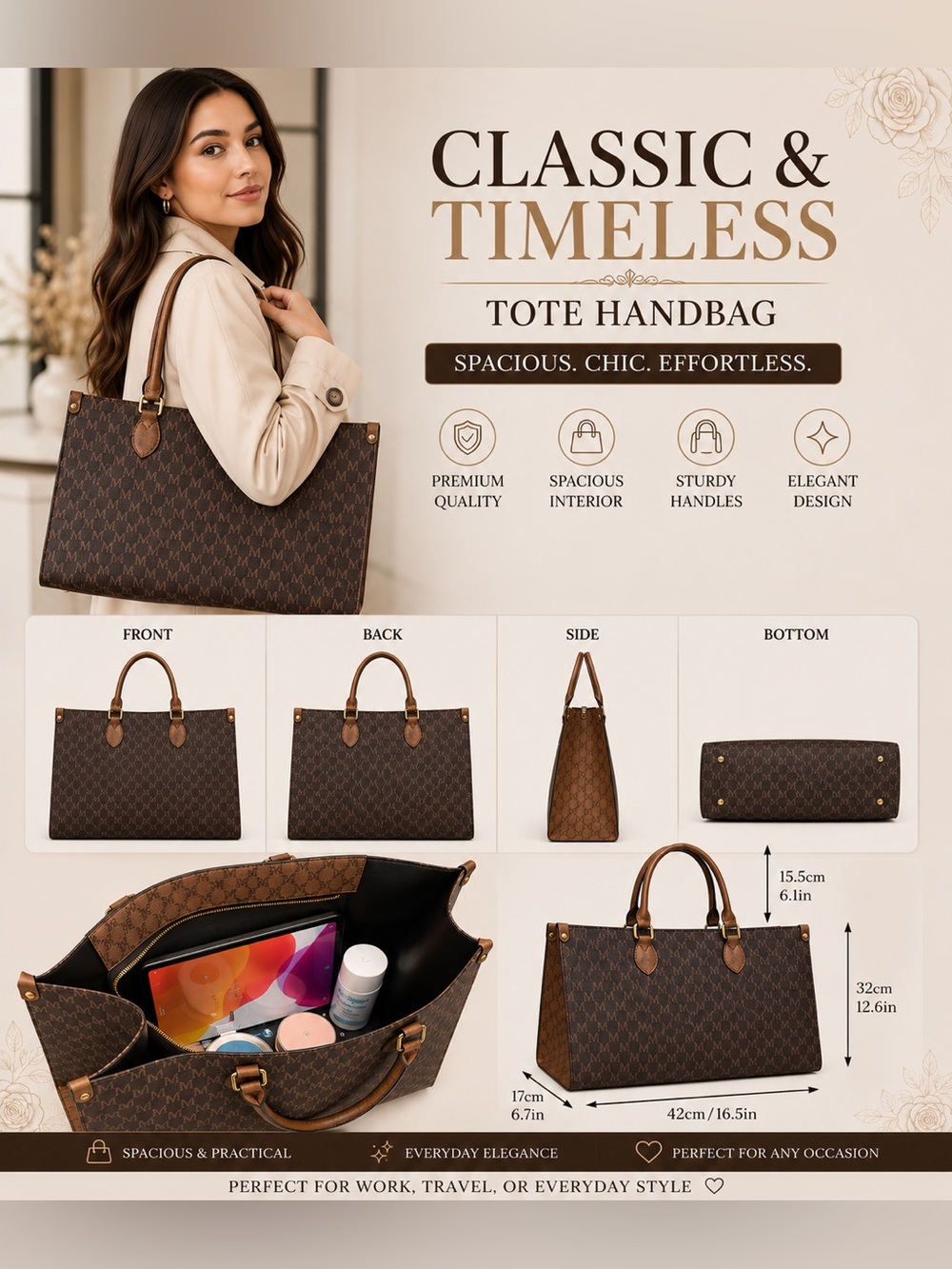 🤎🆕🤎Classic & Timeless Tote Handbag (Brown & Light Brown)